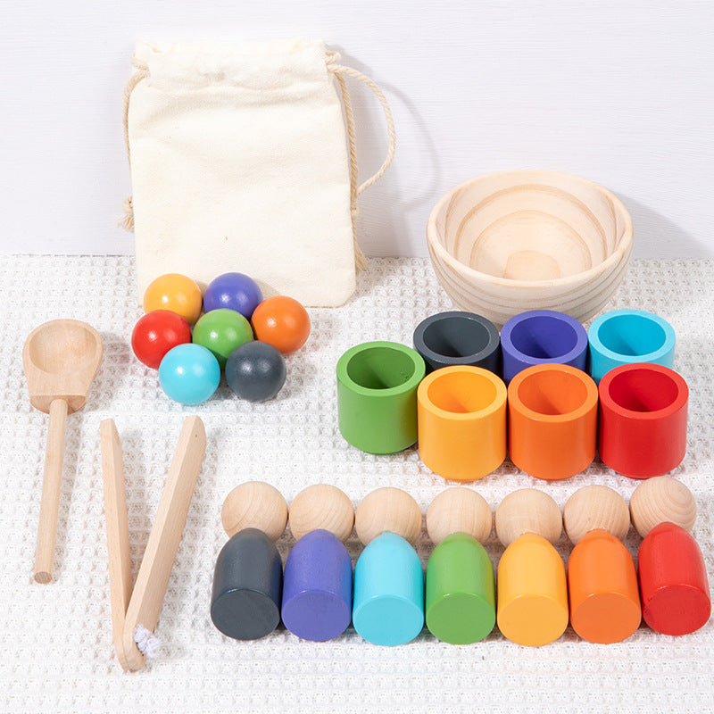 Wooden ball clip bead matching game