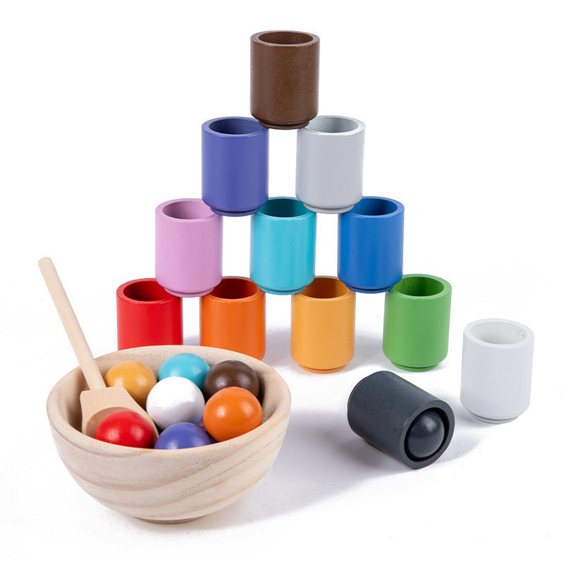 Wooden ball clip bead matching game