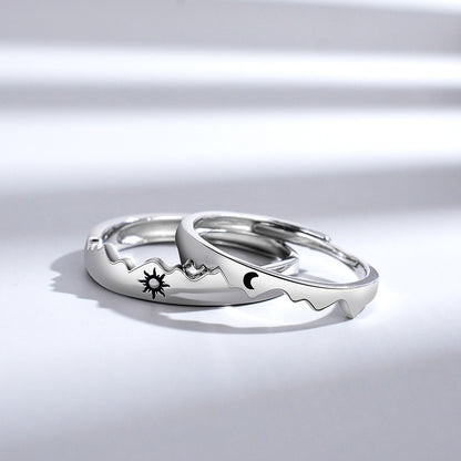 Sterling silver sun and moon couple ring