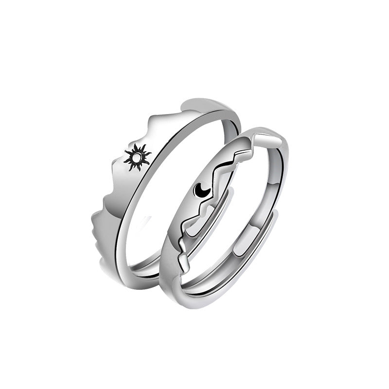 Sterling silver sun and moon couple ring