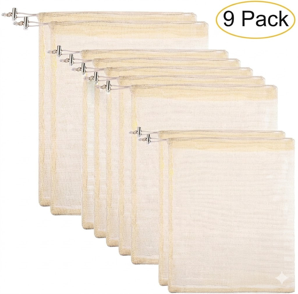 Premium Eco-Friendly Reusable Cotton Mesh Produce Bags (9-Pack)
