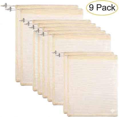 Premium Eco-Friendly Reusable Cotton Mesh Produce Bags (9-Pack)