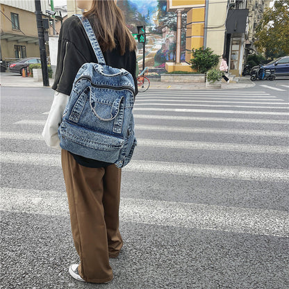 Denim Student Backpack Schoolbag