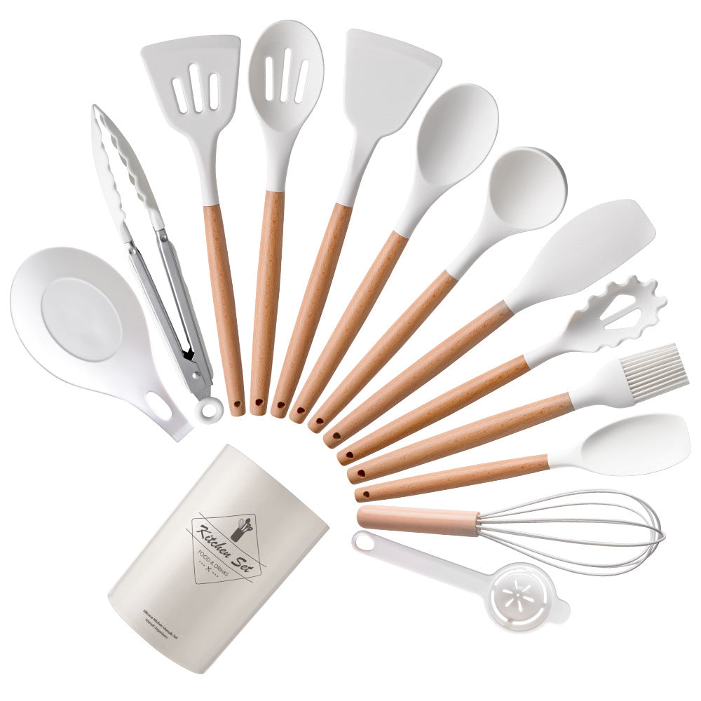 Wooden handle silicone kitchen utensils 14-piece set