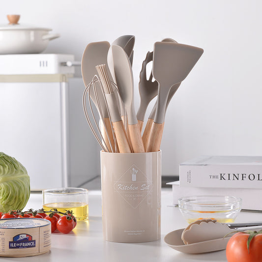 Wooden handle silicone kitchen utensils 14-piece set