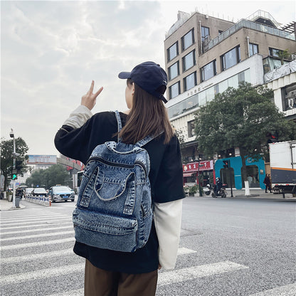 Denim Student Backpack Schoolbag