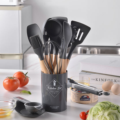 Wooden handle silicone kitchen utensils 14-piece set