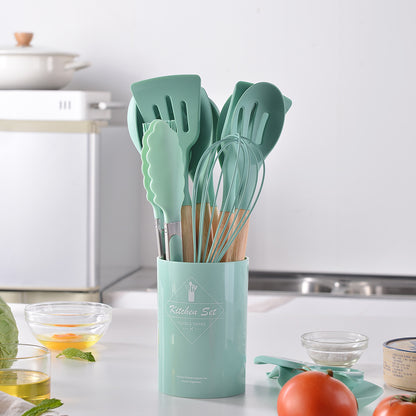 Wooden handle silicone kitchen utensils 14-piece set